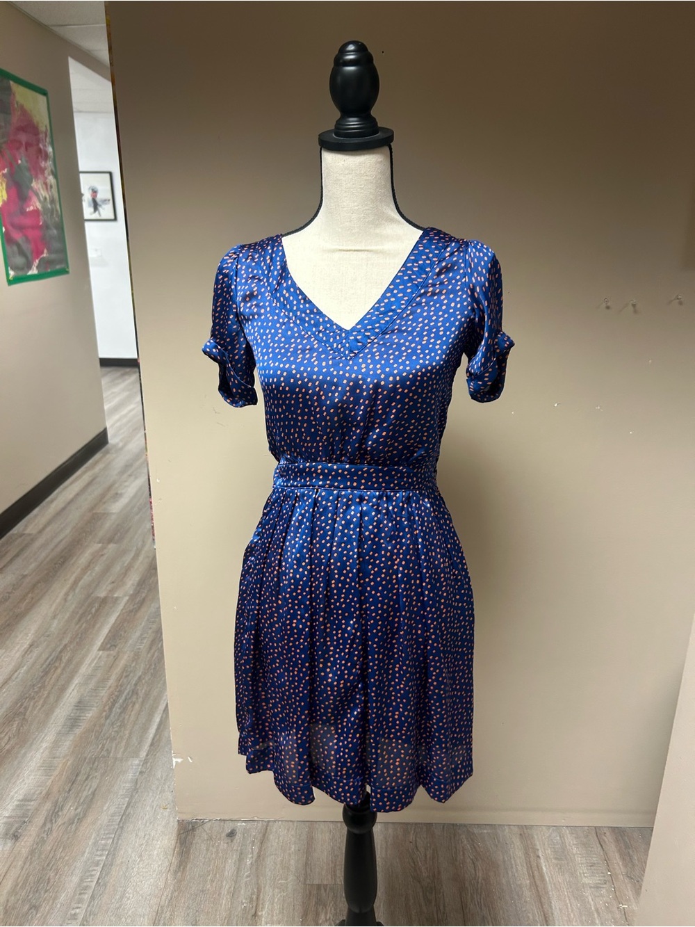 Bar III Royal Blue Polka Dot V‑Neck Mini Dress